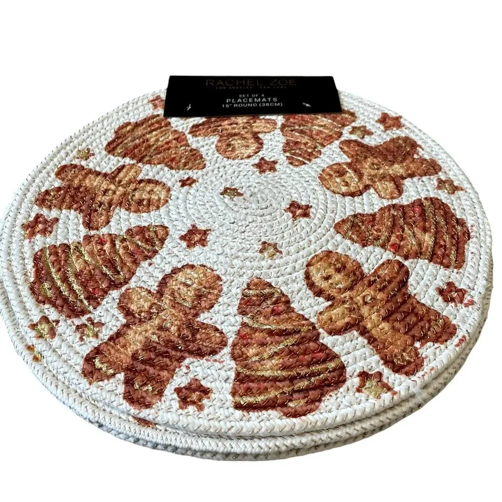 Rachel Zoe Christmas GINGERBREAD Placemat 15in Set of 4 Holiday Home Decor New